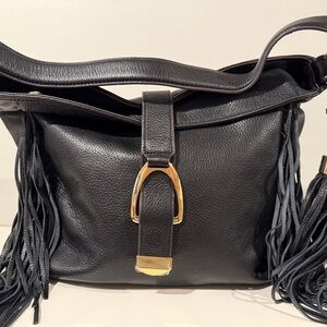 Gili - Black Leather Fringe Bag